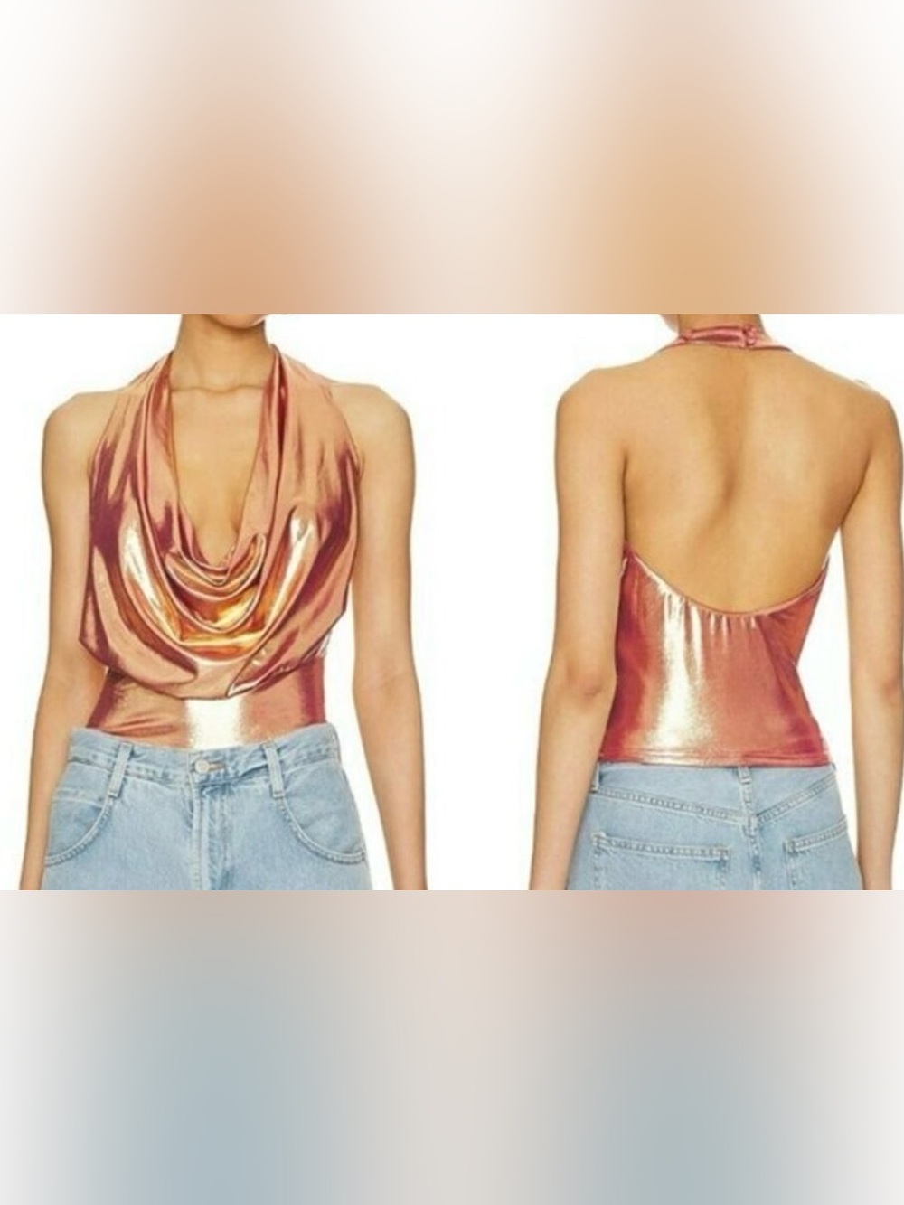 SUPERDOWN REVOLVE MAYLEN COWL NECK BRONZE AND PINK CROP TOP SIZE XS